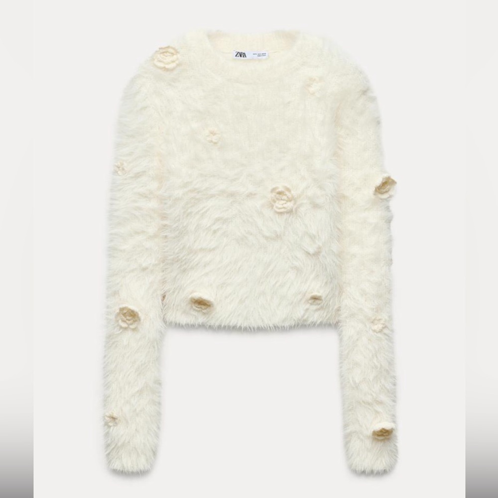 Zara floral faux fur sweater, with matching tonal raised textured roses